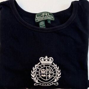 Lauren Ralph Lauren LRL Active T-Shirt Women’s XL Black Coat Of Arms Embroidered
